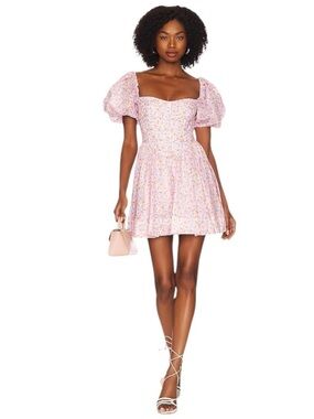 Bardot Pink Floral Puff-Sleeve Mini Dress